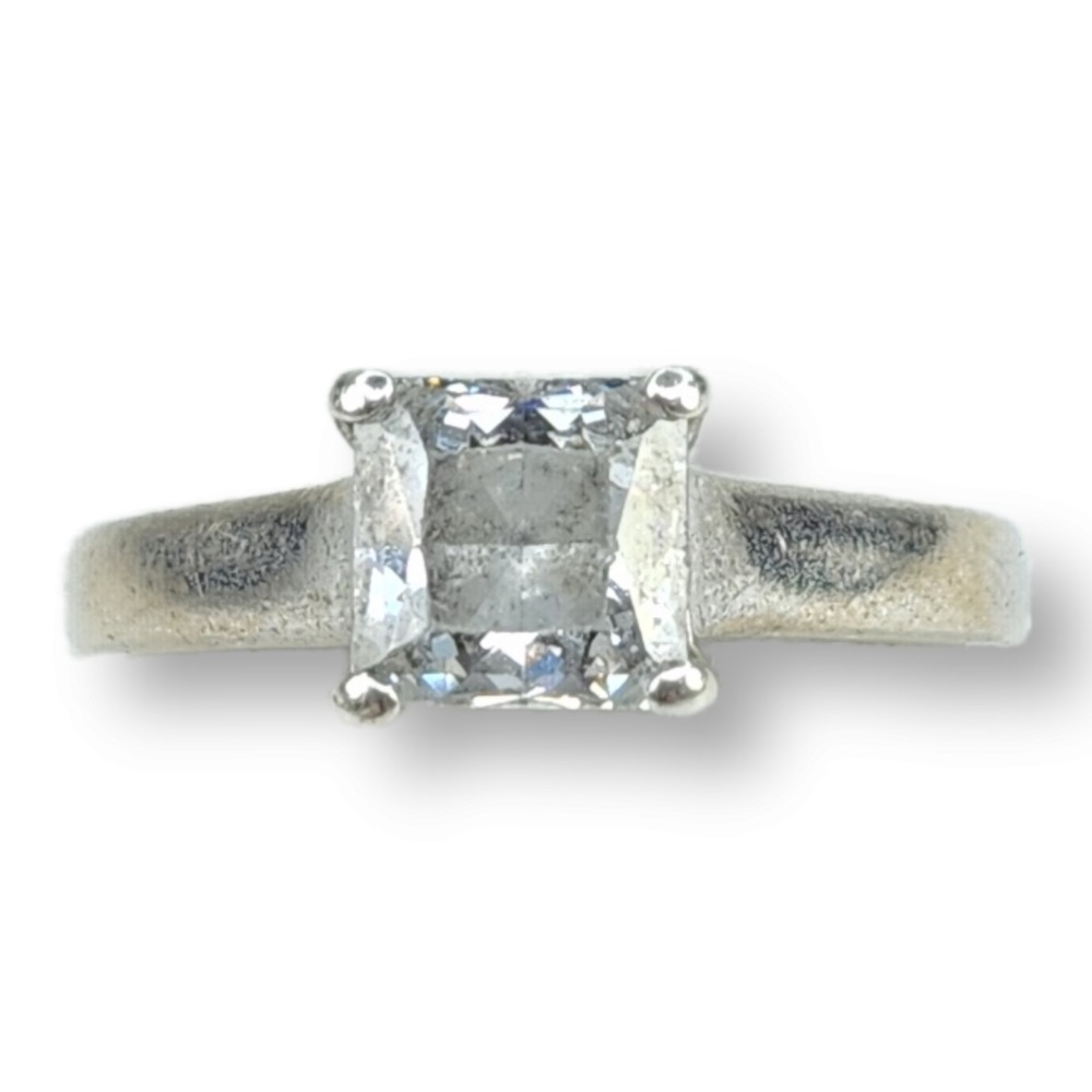 SW Engagement Ring Sterling Silver 925 Size 7.75 Solitaire Princess Cut CZ‎